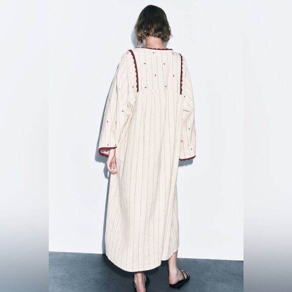 Zara Striped Linen Blend Dress With Knit Trim - Picture 7 of 7